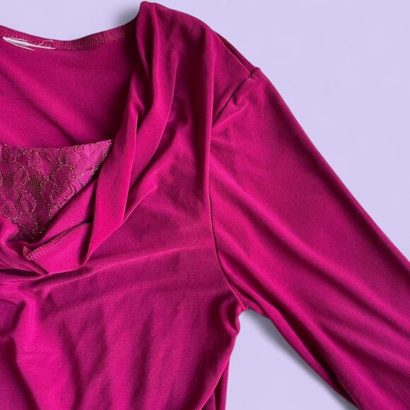 Vintage Y2K Magenta Cowl Neck Top with Lace Cami Insert – Fits Medium - Picture 3 of 6